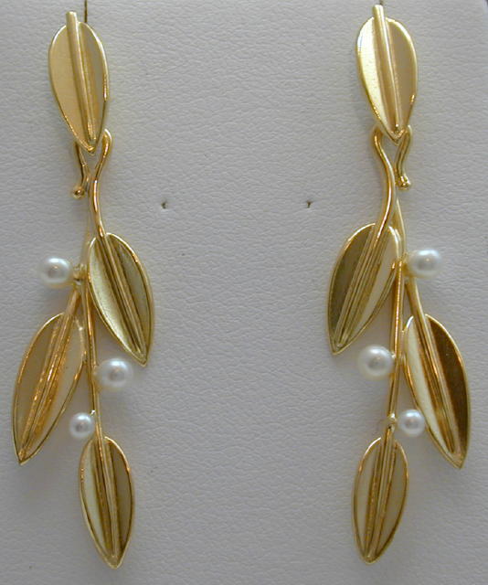 Leaves & Pearls Post Earrings